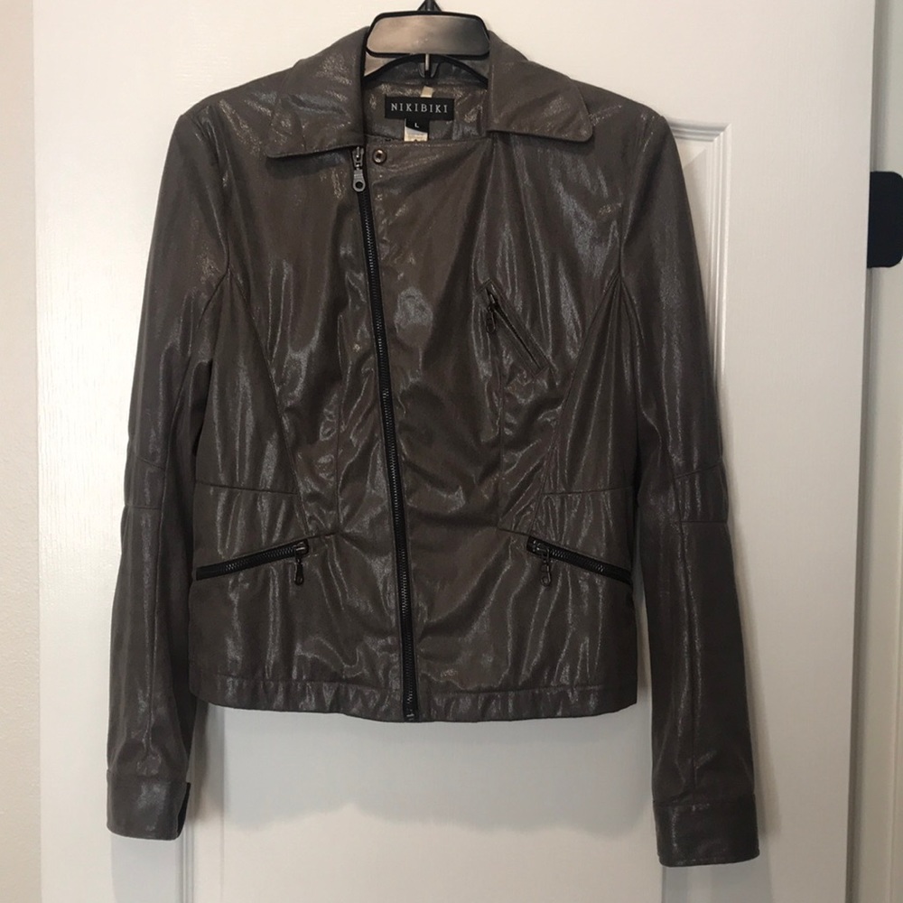 Metallic Gray Leather Jacket